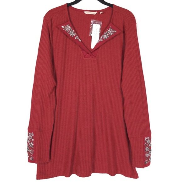 NWT Soft Surroundings Women VALETTE WAFFLE Tunic TOP Rhinestone‎ 2EQ03 Size XL